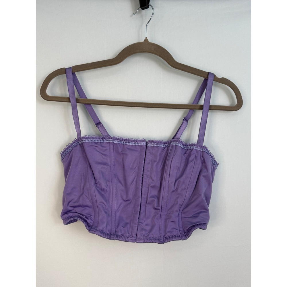 Auden Corset Top Women XL Purple Excellent Hook Eye Front Cropped Mesh Lined